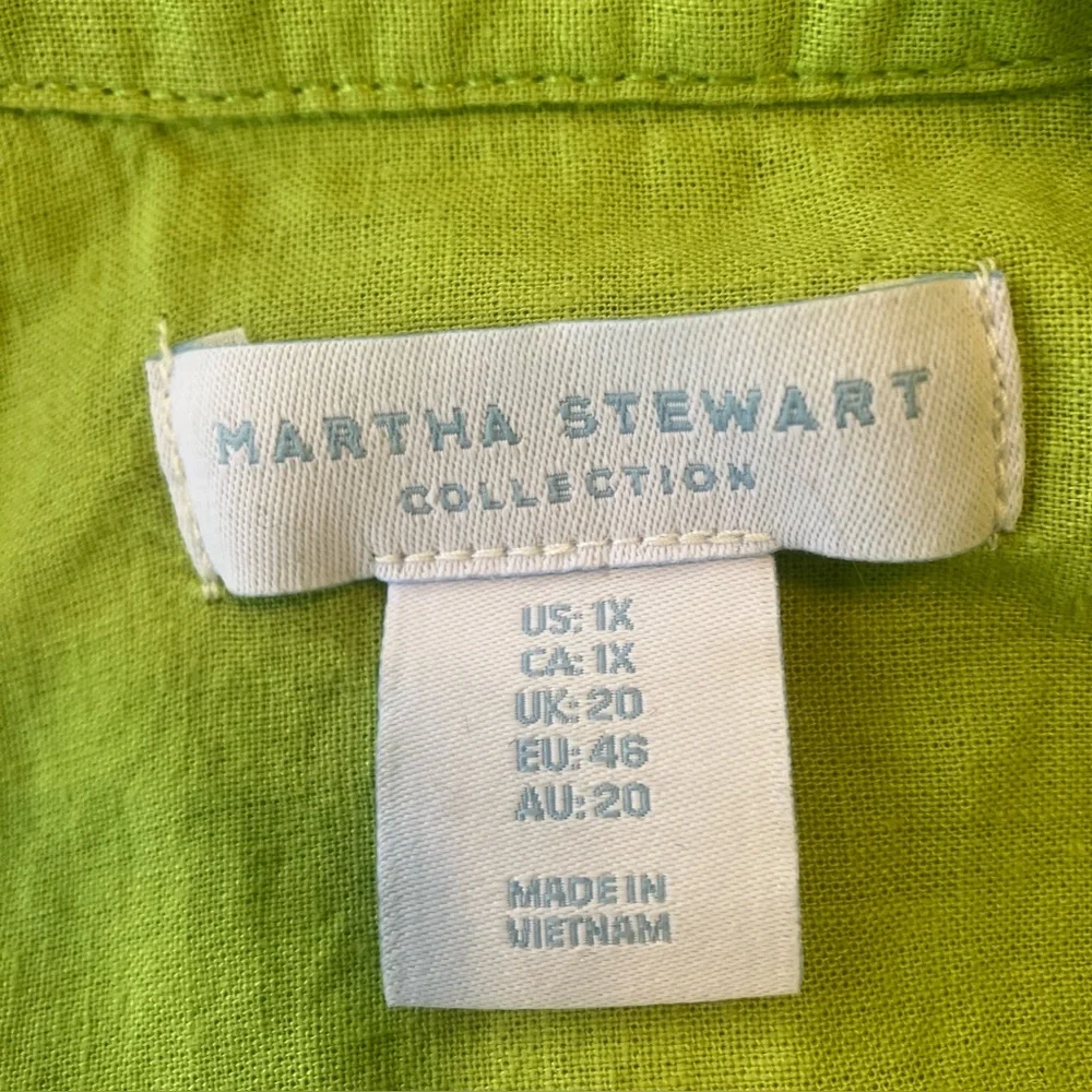 Martha Stewart Apple Green Button Down Linen Blend Shirt 1X - Picture 9 of 9